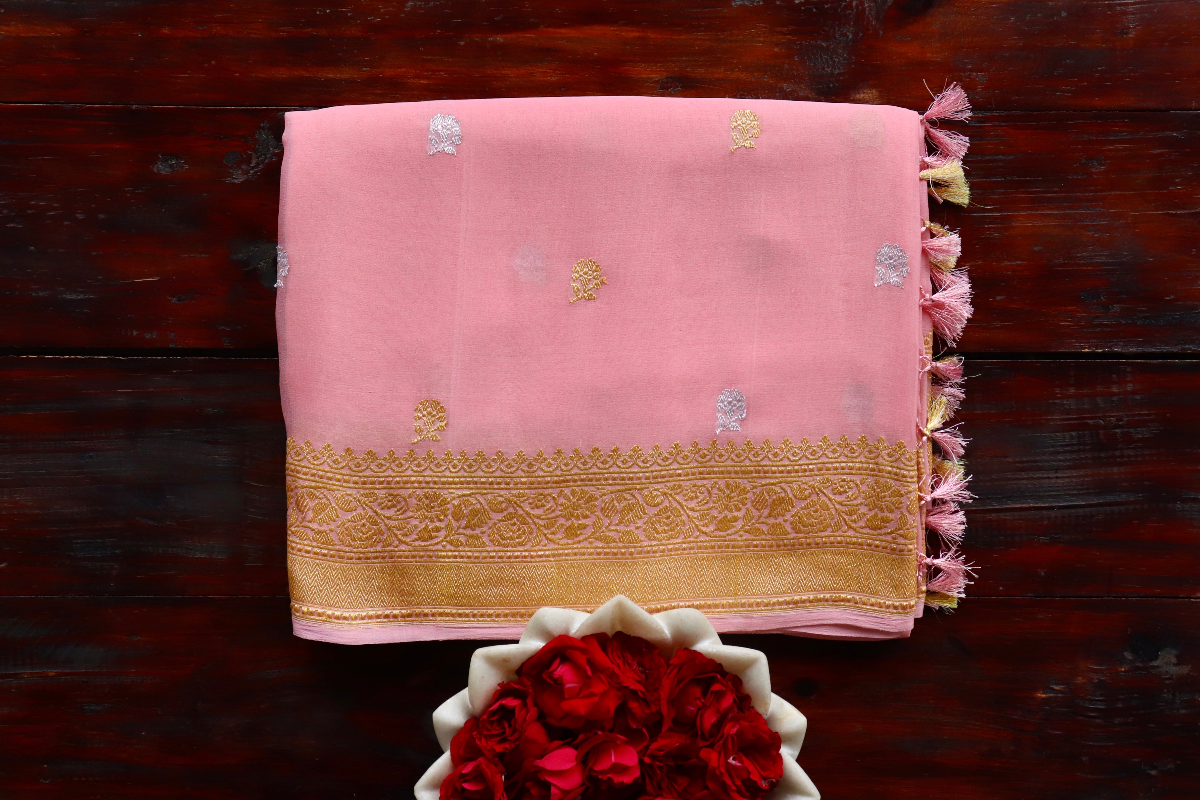 Pink Kadhua Georgette Banarasi Handloom Saree