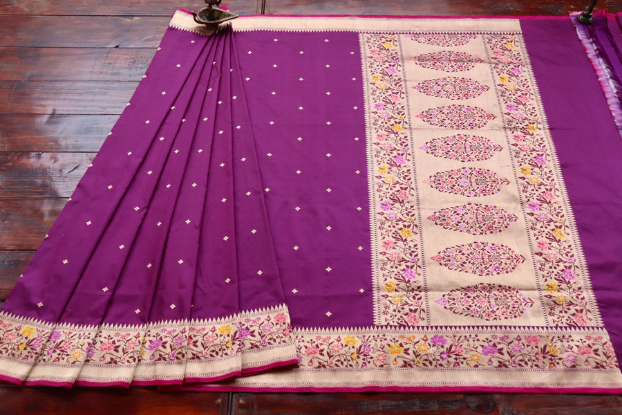 Purple Meenadar Kadhua  Pure Silk Handloom Banarasi Saree