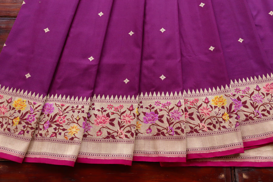 Purple Meenadar Kadhua  Pure Silk Handloom Banarasi Saree