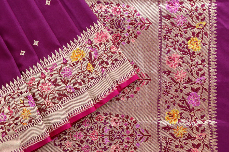 Purple Meenadar Kadhua  Pure Silk Handloom Banarasi Saree