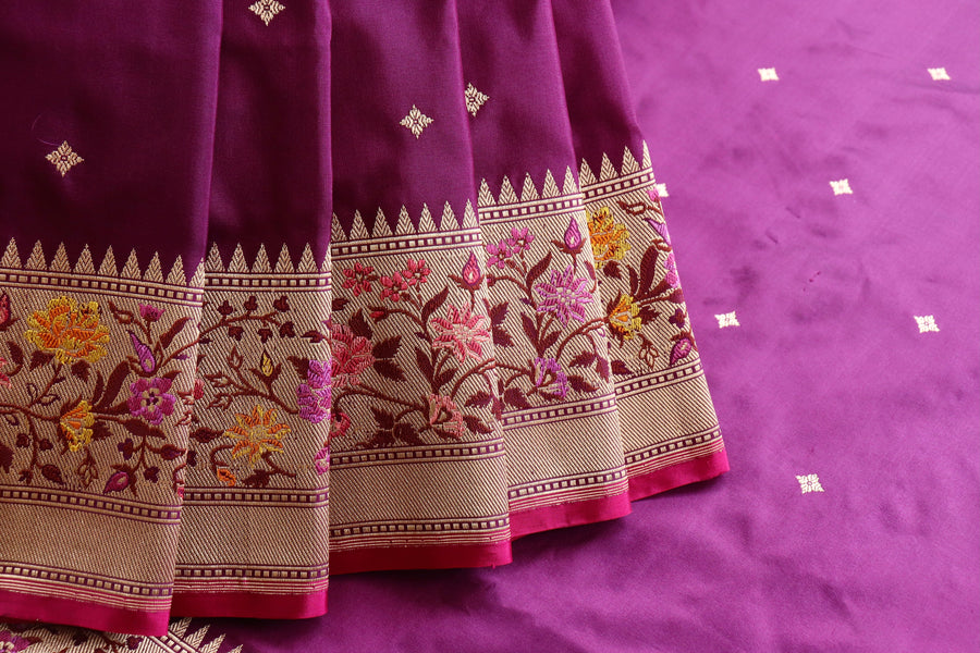 Purple Meenadar Kadhua  Pure Silk Handloom Banarasi Saree