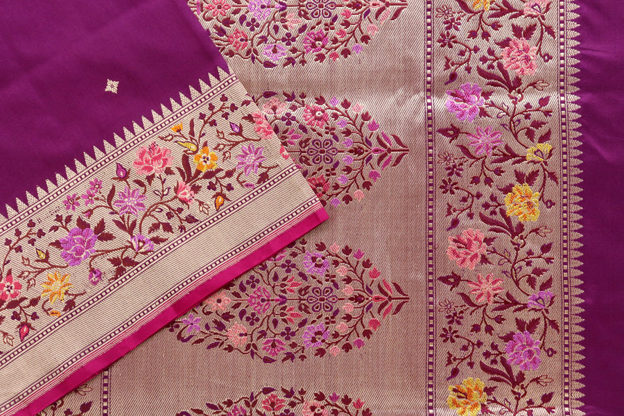 Purple Meenadar Kadhua  Pure Silk Handloom Banarasi Saree