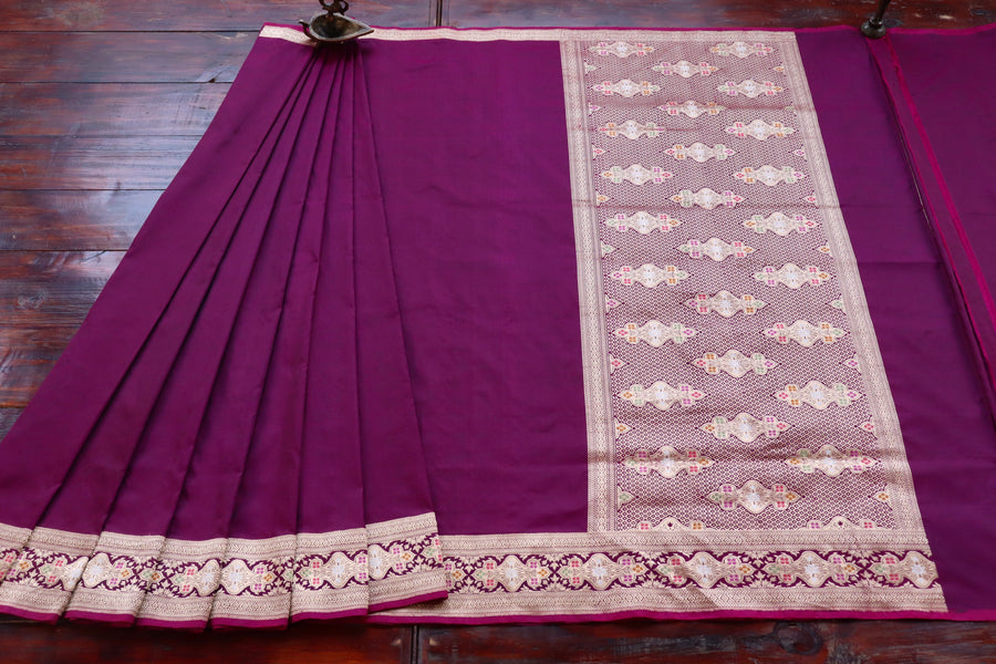 Purple Meenadar Border Kadhua Pure Silk Handloom Banarasi Saree