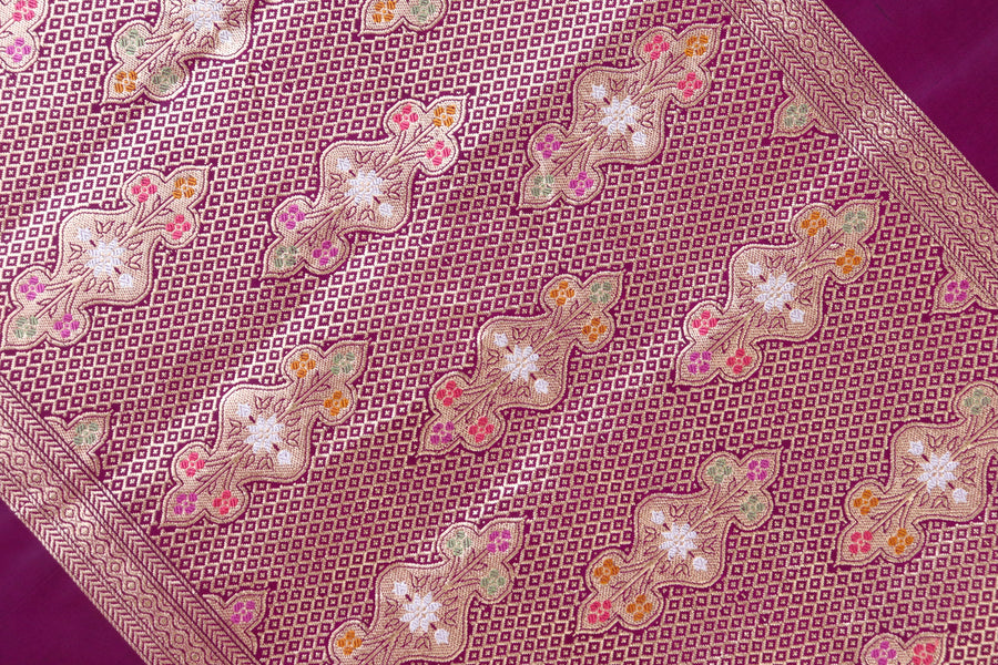 Purple Meenadar Border Kadhua Pure Silk Handloom Banarasi Saree