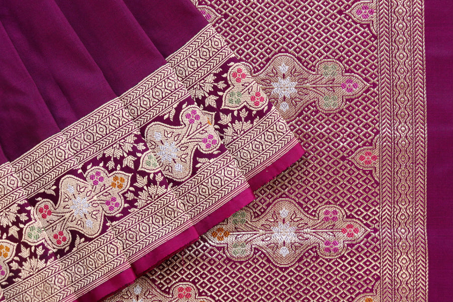 Purple Meenadar Border Kadhua Pure Silk Handloom Banarasi Saree