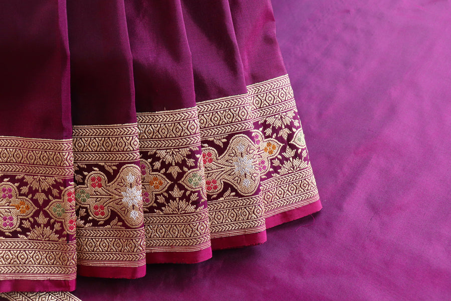 Purple Meenadar Border Kadhua Pure Silk Handloom Banarasi Saree