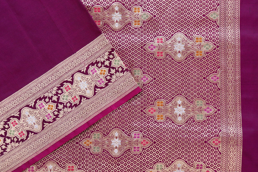 Purple Meenadar Border Kadhua Pure Silk Handloom Banarasi Saree