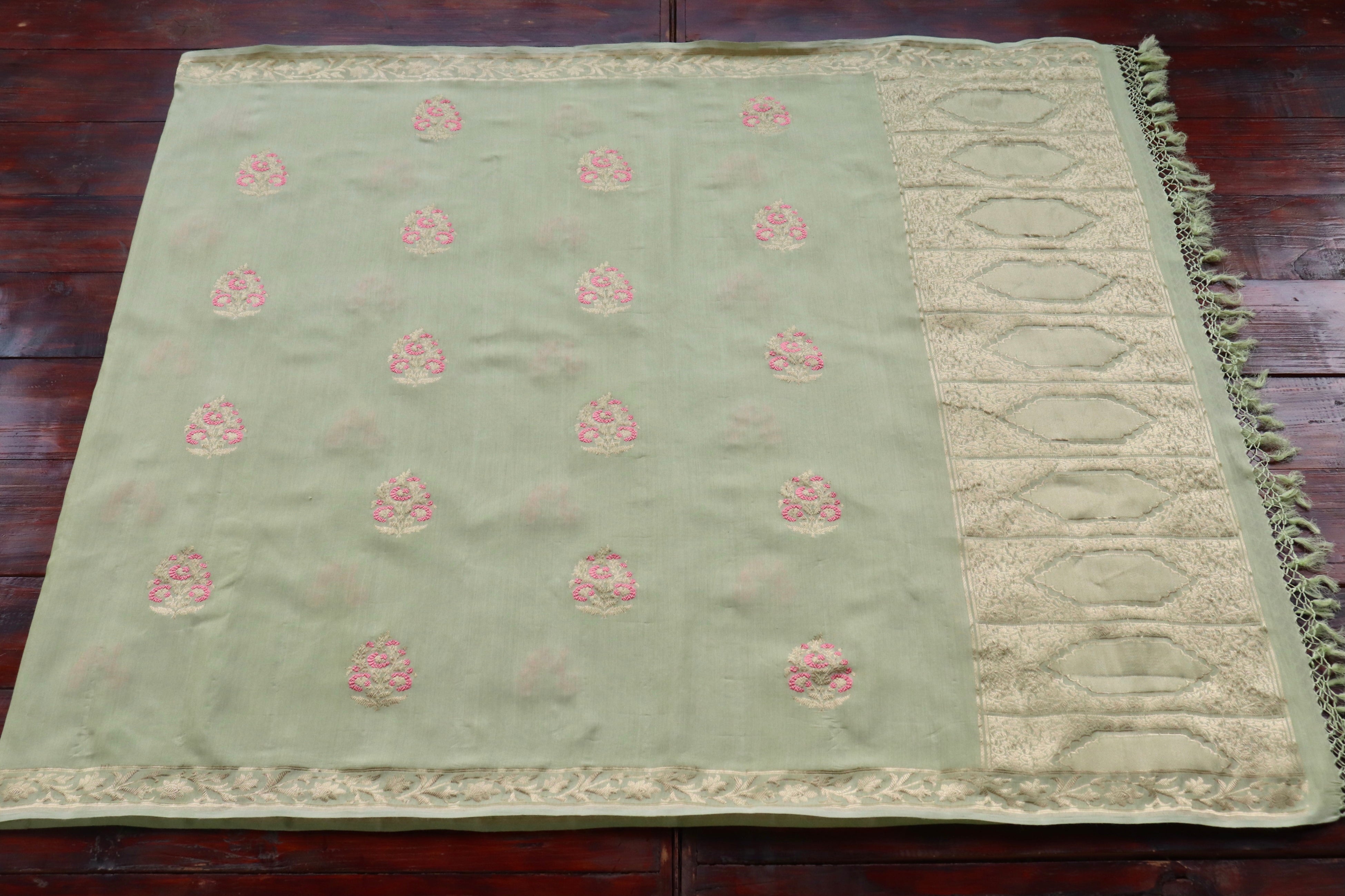 Pista Green Kadhua Meenadar Munga Silk Dupatta | Stuti Weaves