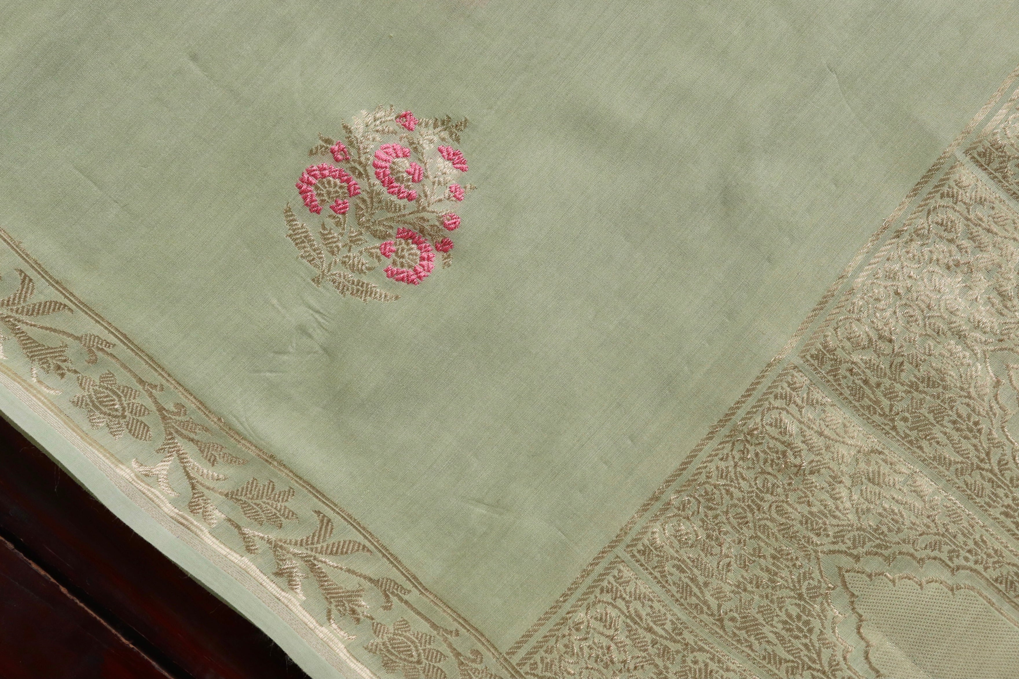Pista Green Kadhua Meenadar Munga Silk Dupatta | Stuti Weaves