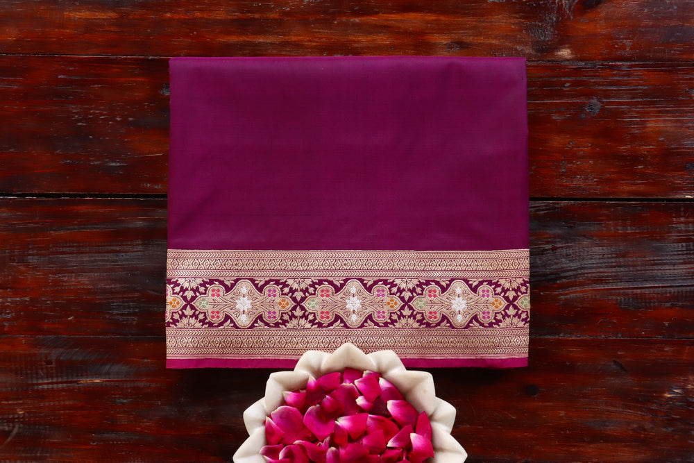 Purple handloom Banarsi saree with kadhua motifs in pure silk