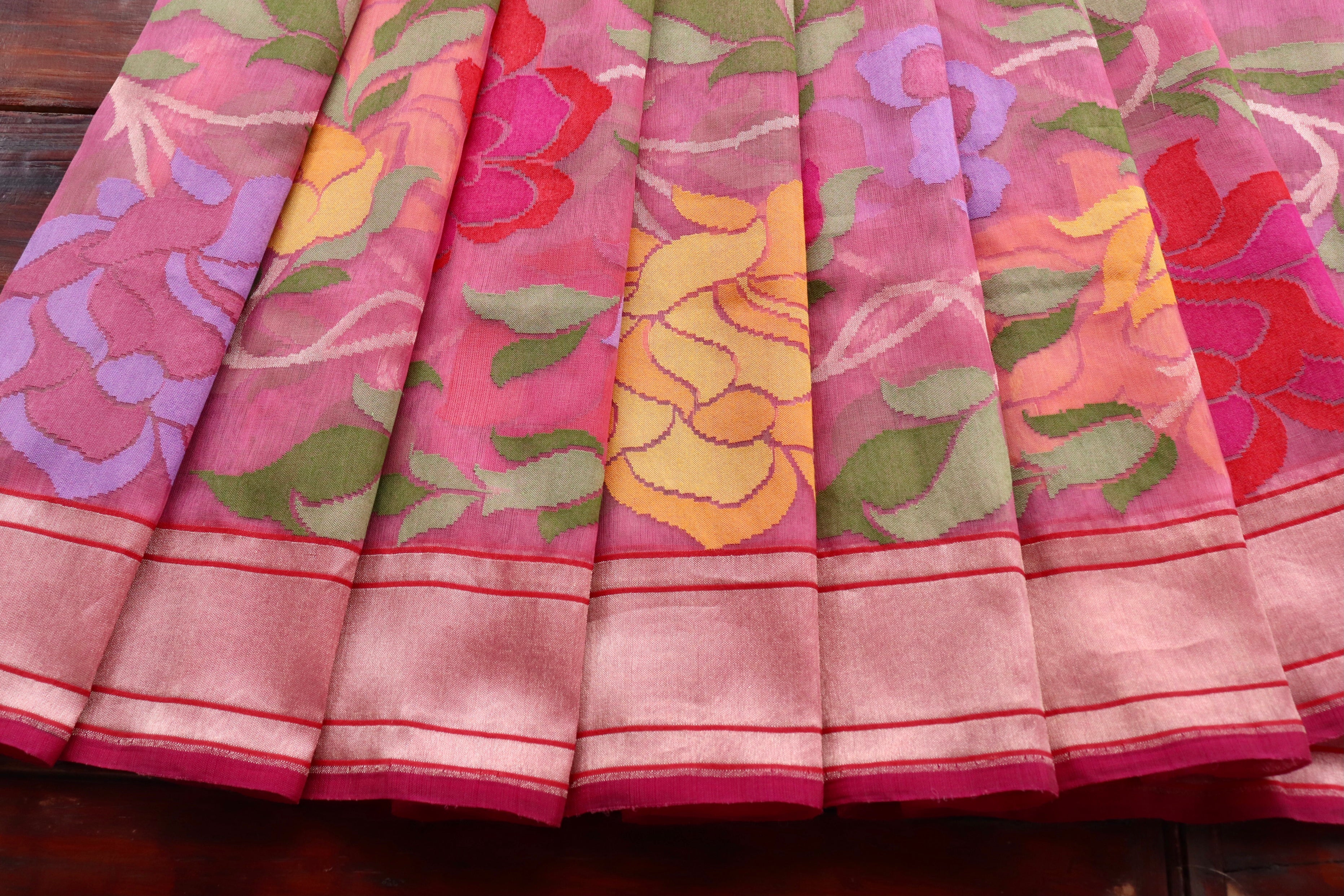 Pink Pure Kora Silk Handloom Banarasi Saree