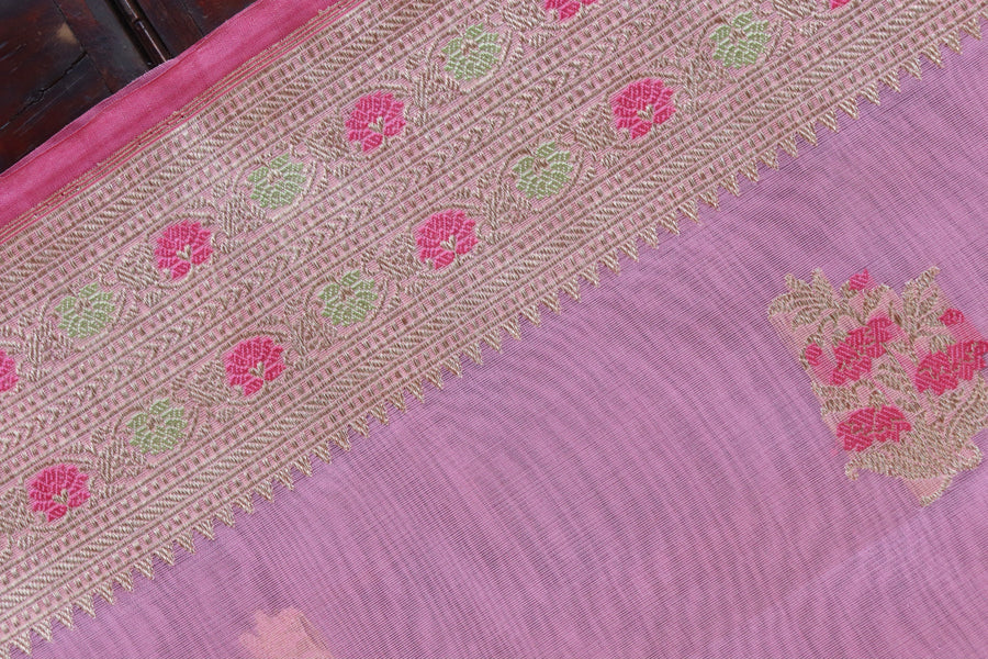 Candy Pink Guldasta Kora Silk Handloom Saree | Stuti Weaves