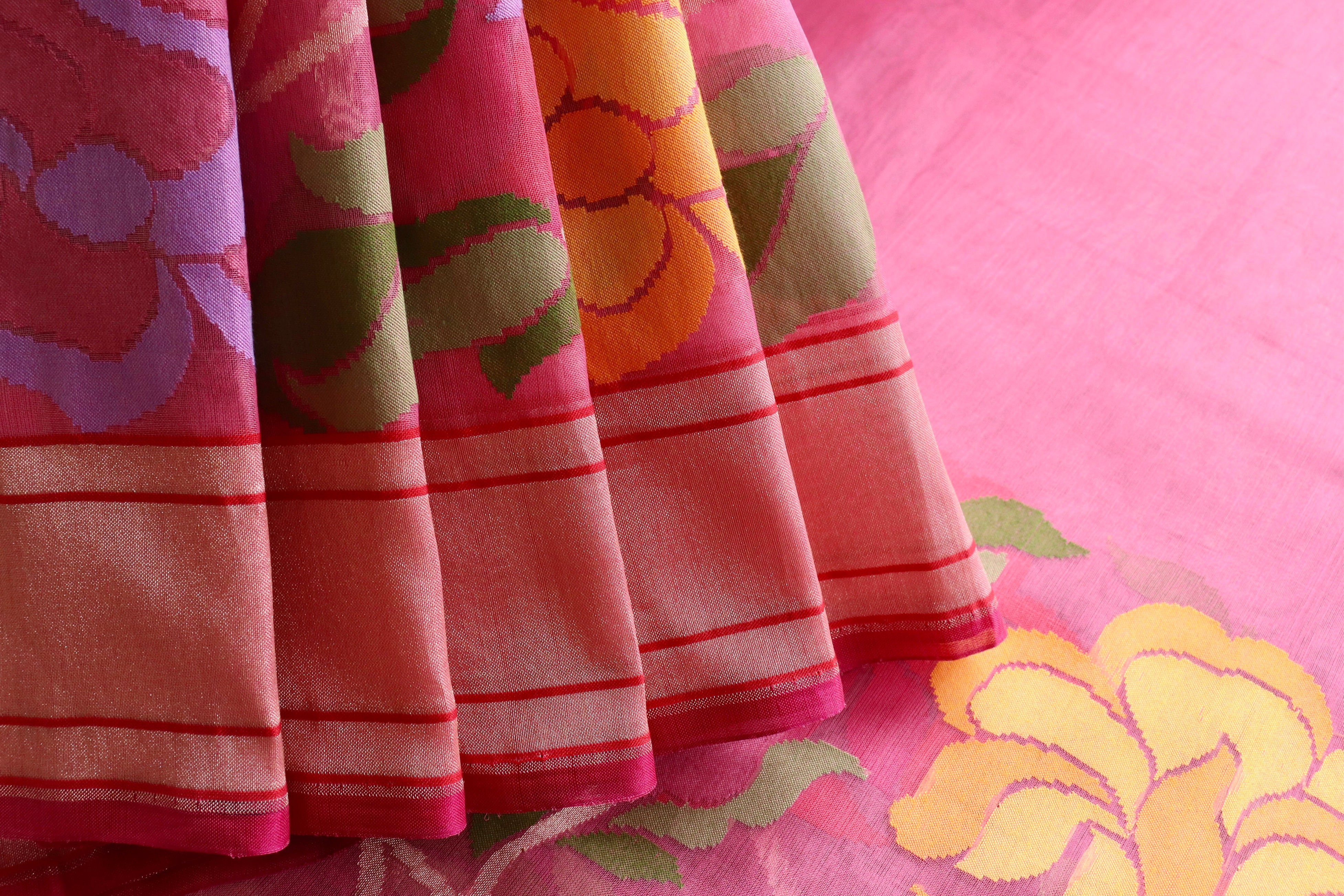 Pink Pure Kora Silk Handloom Banarasi Saree