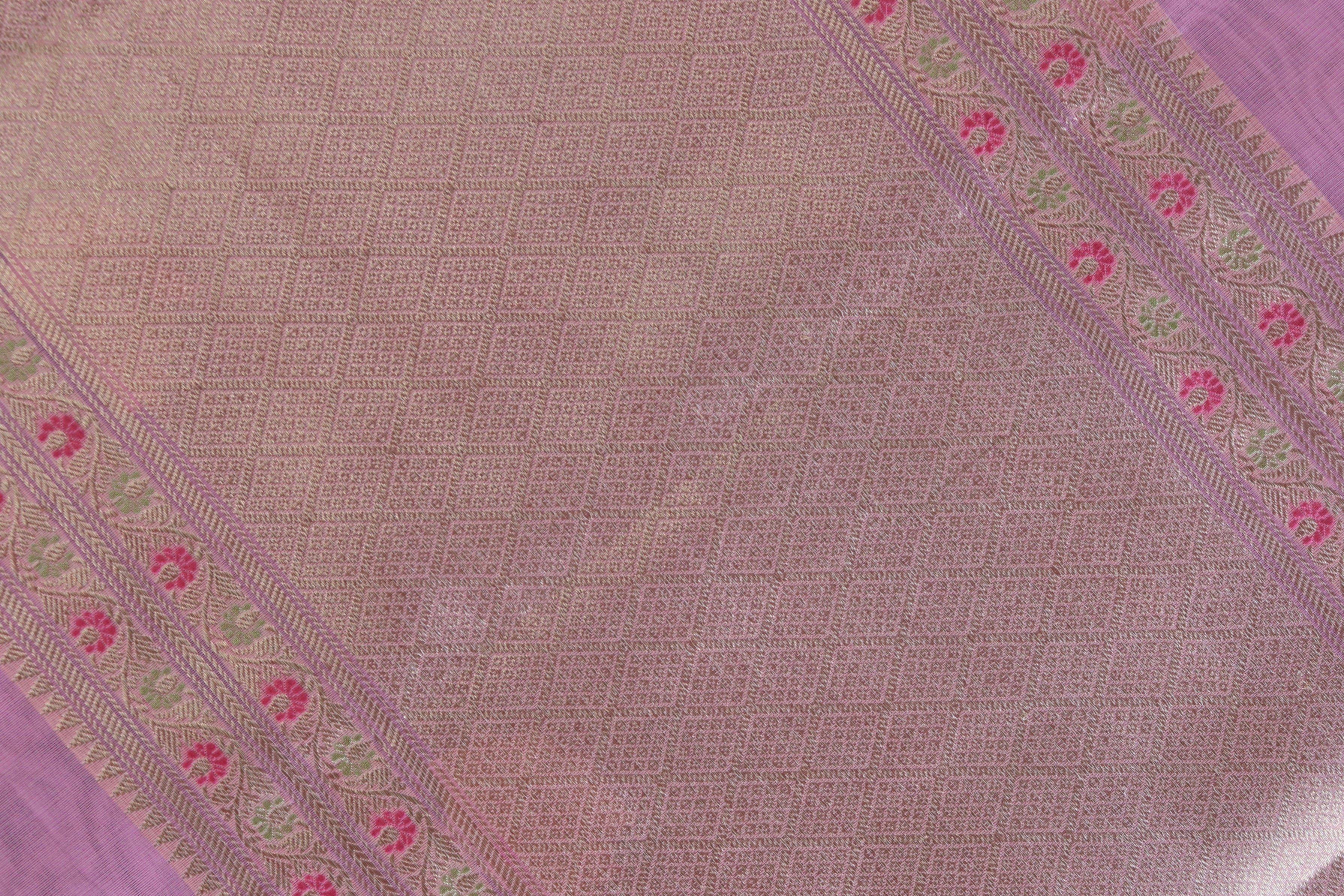Candy Pink Guldasta Motif Pure Kora Silk Handloom Saree