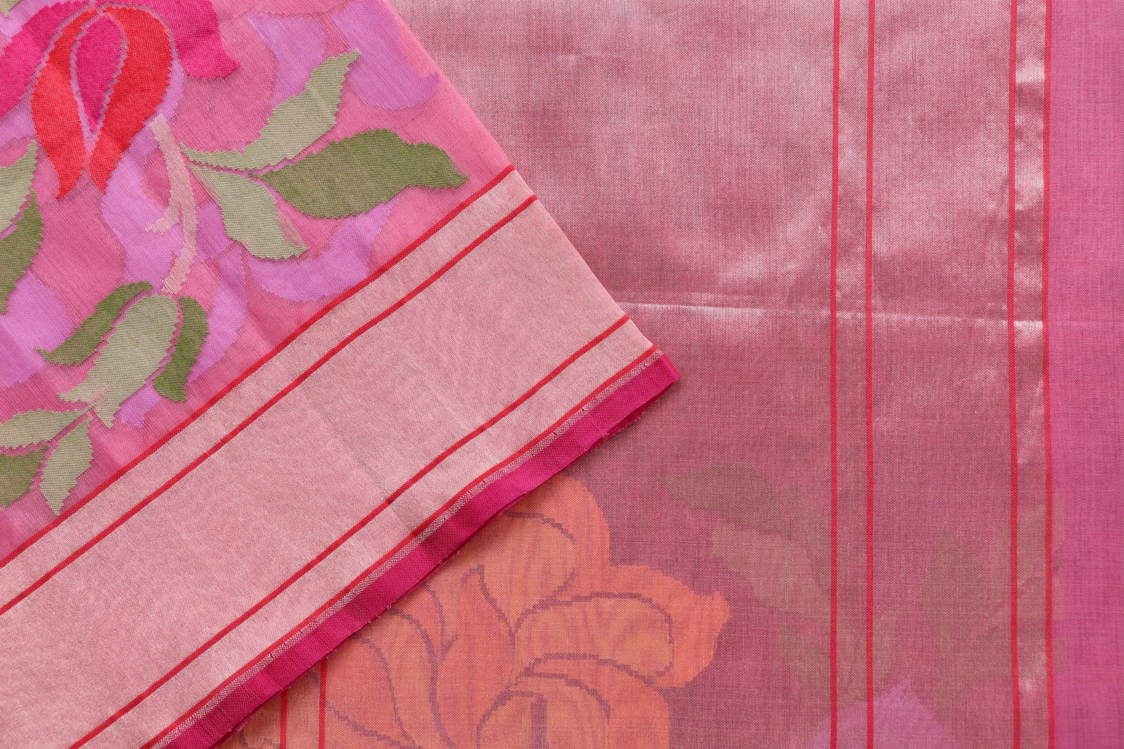 Pink Pure Kora Silk Handloom Banarasi Saree