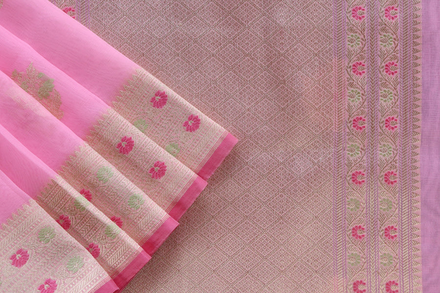 Candy Pink Guldasta Kora Silk Handloom Saree | Stuti Weaves