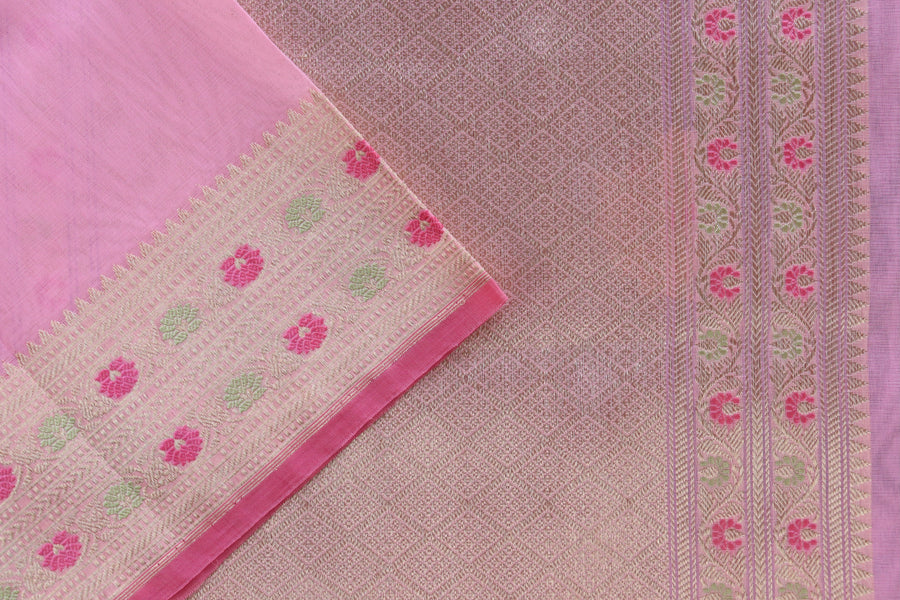 Candy Pink Guldasta Kora Silk Handloom Saree | Stuti Weaves