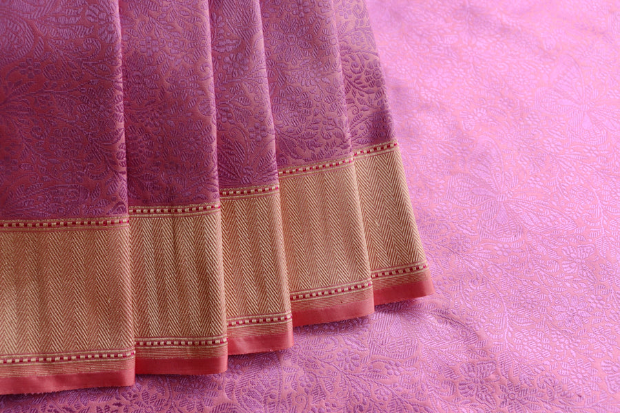 Pink Butterfly Resham Banarasi Tanchoi Silk Saree | Stuti Weaves