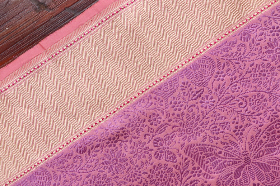 Pink Butterfly Resham Banarasi Tanchoi Silk Saree | Stuti Weaves