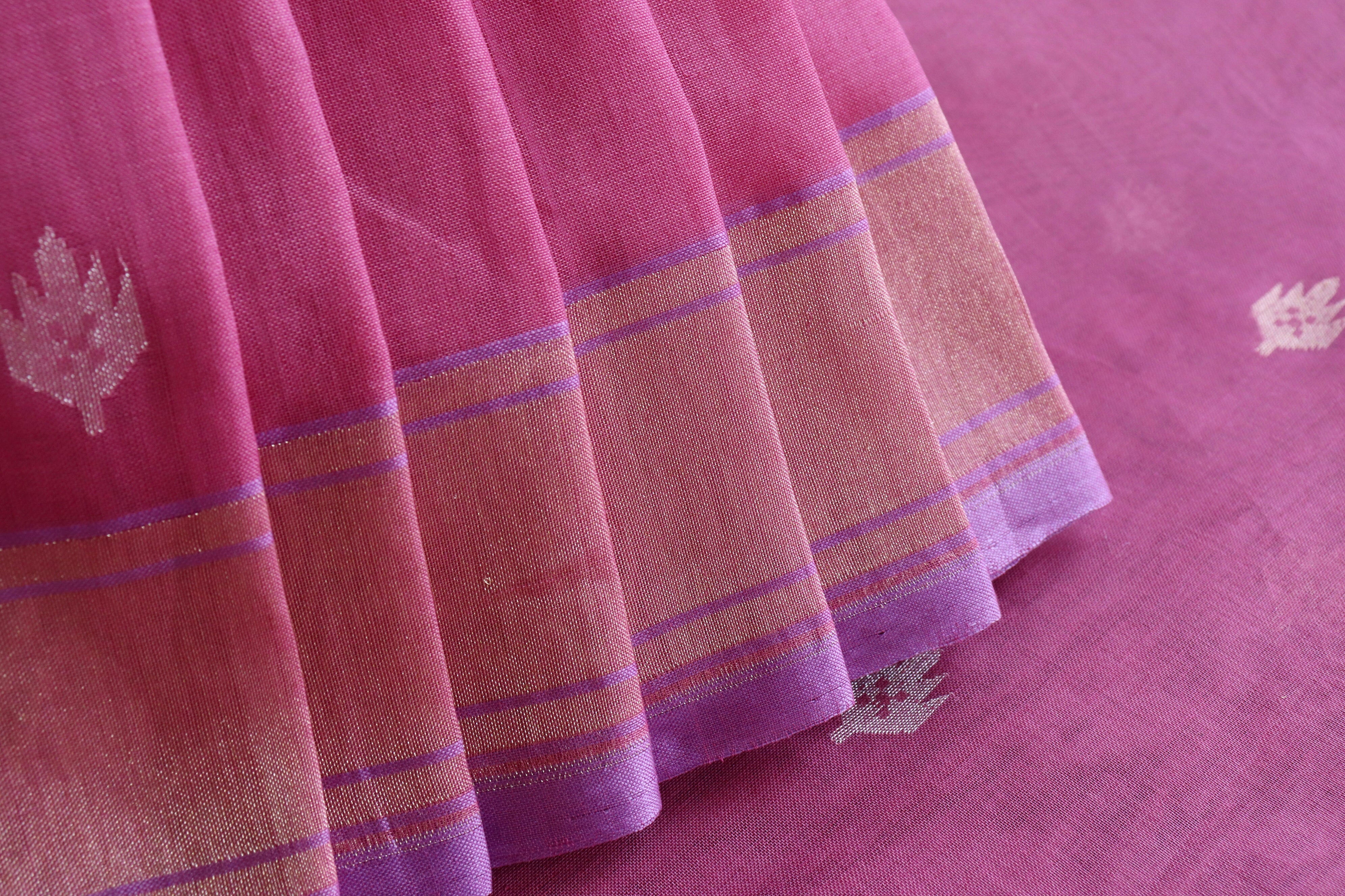 Pink Kadhua Pure Cotton Handwoven Saree