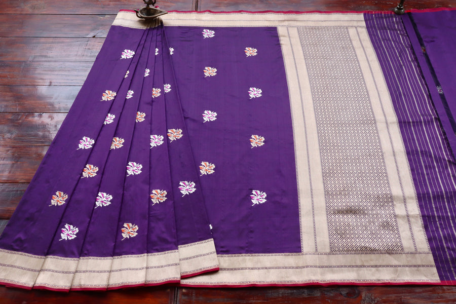 Purple Kadhua Motif Katan Silk Pure Handloom Banarasi Saree