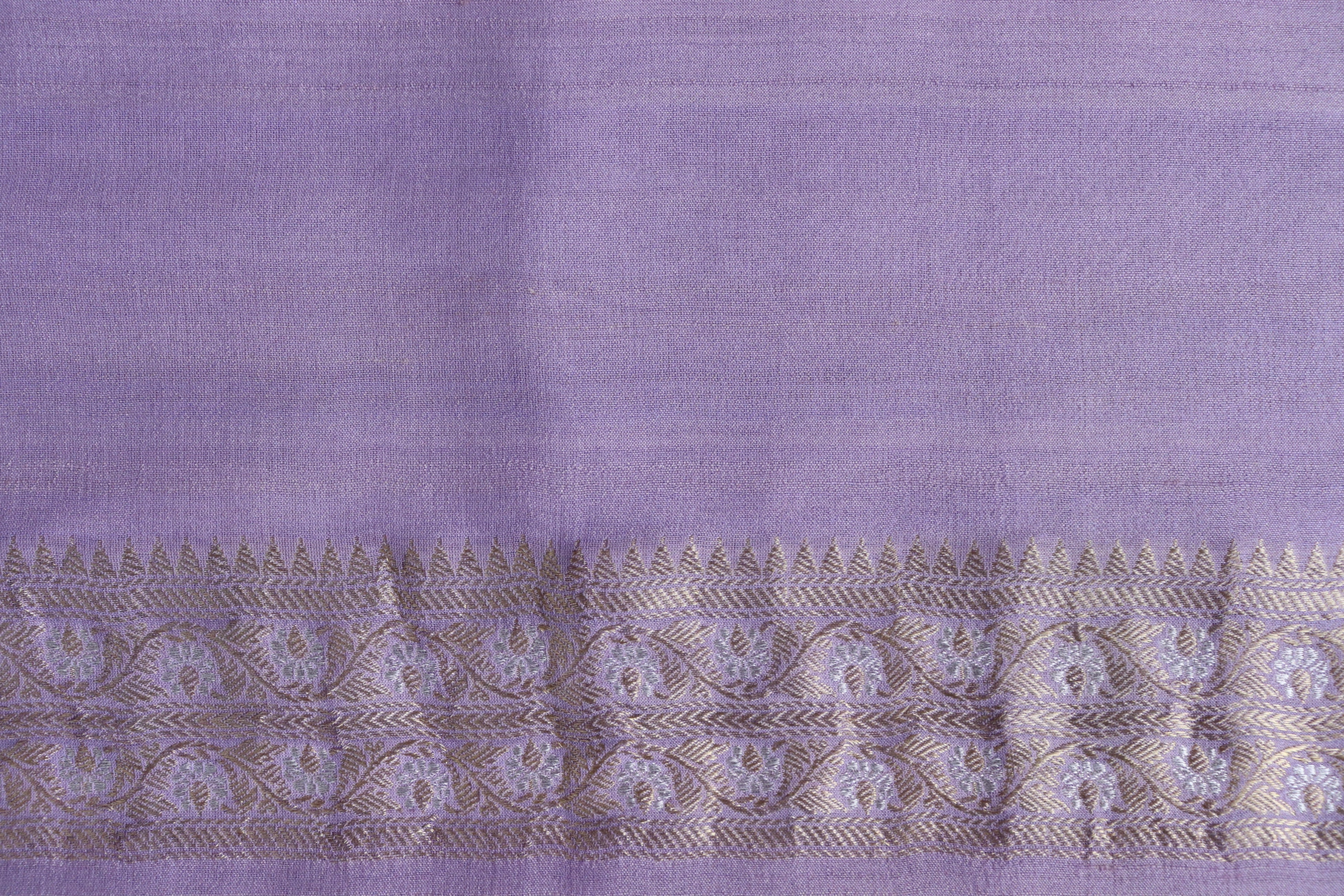 Lilac Guldasta Motif Handwoven Tussar Silk Saree