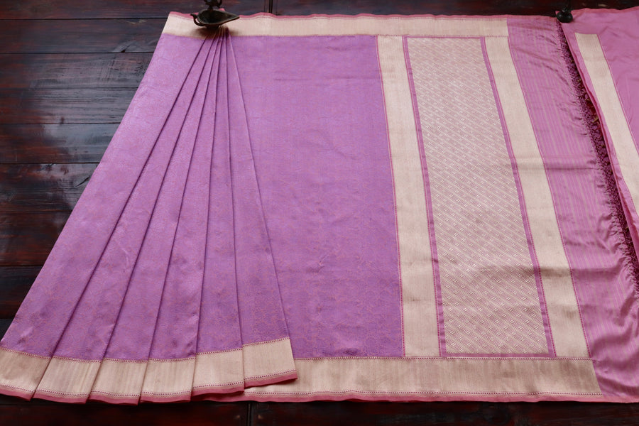 Pink Butterfly Resham Banarasi Tanchoi Silk Saree | Stuti Weaves