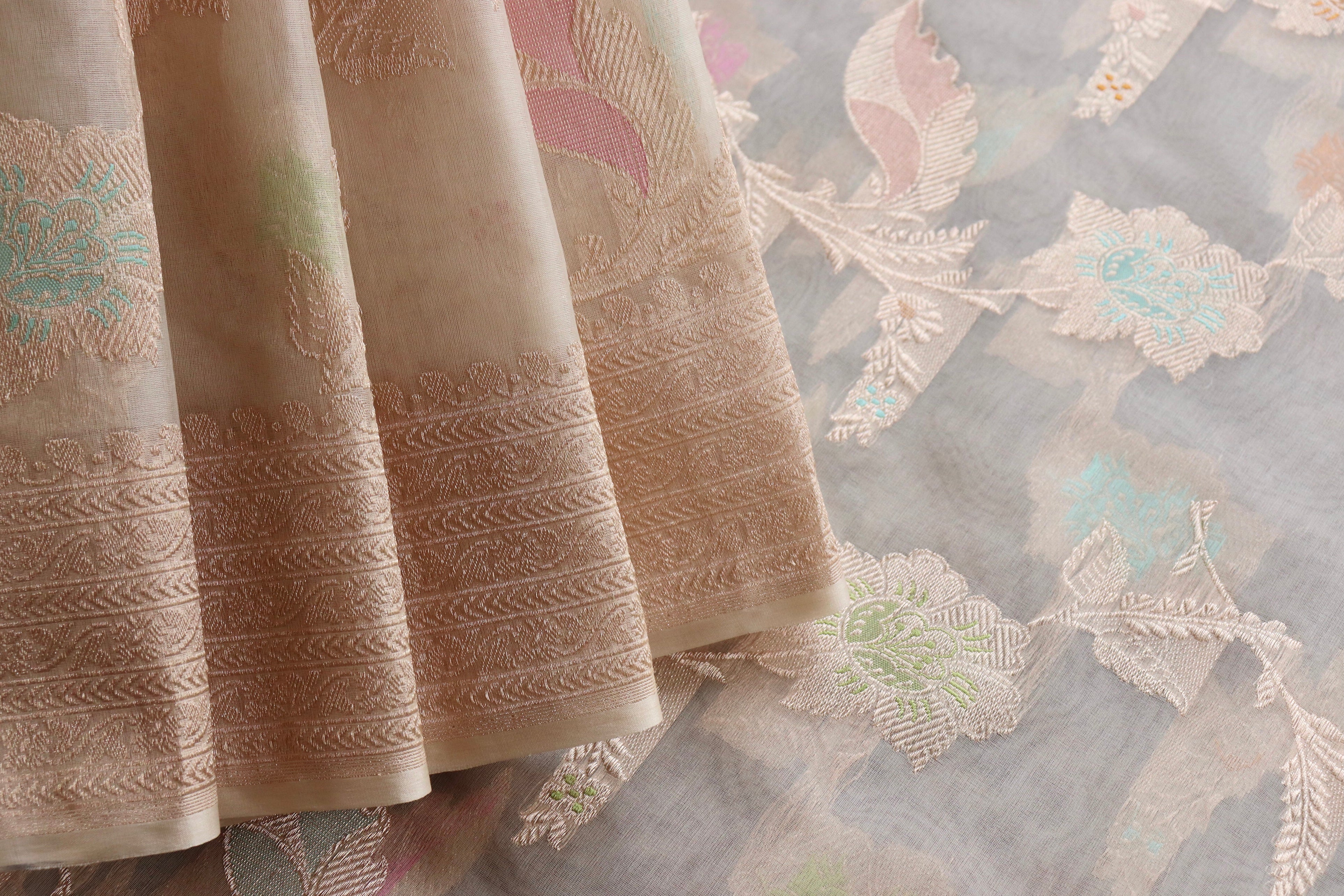 Ivory Kadhua Kora Jangla Handwoven Saree