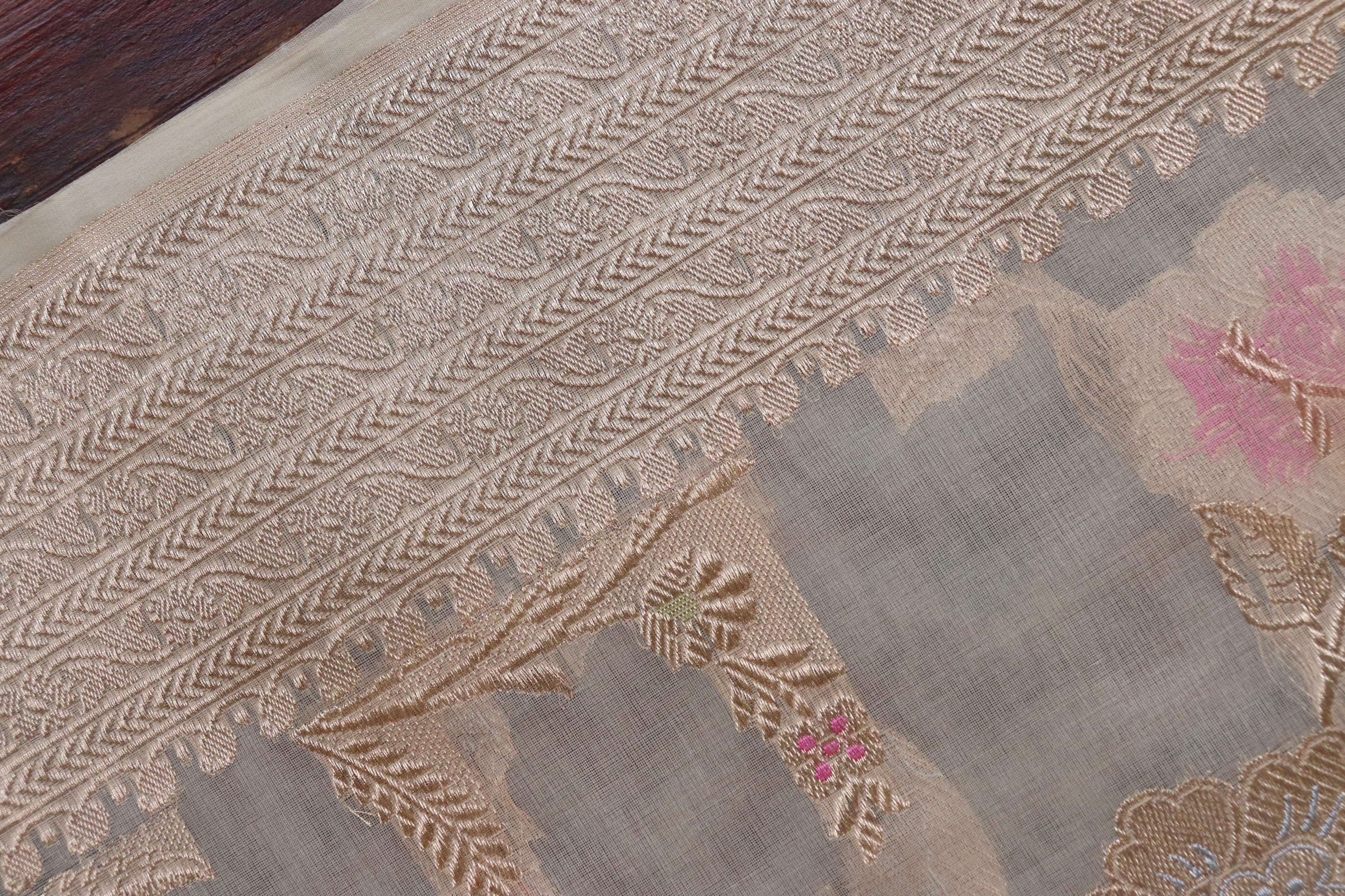 Ivory Kadhua Kora Jangla Handwoven Saree