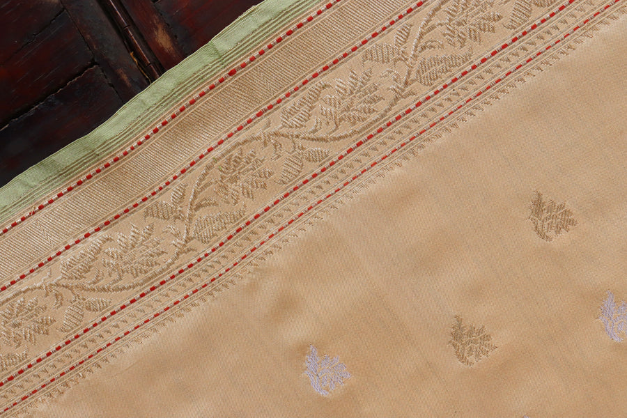 Silk texture of Light Peach Kadhua Banarasi saree