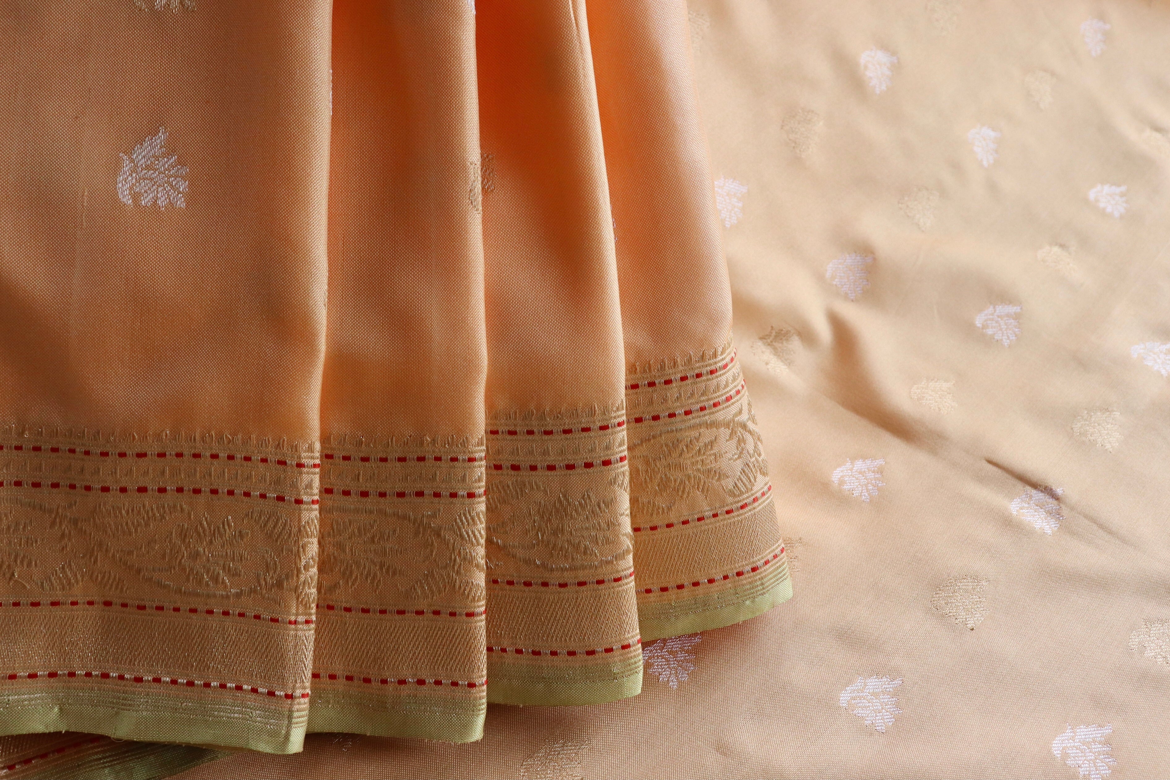 Light Peach Kadhua Motif Pure Silk Handloom Banarasi Saree