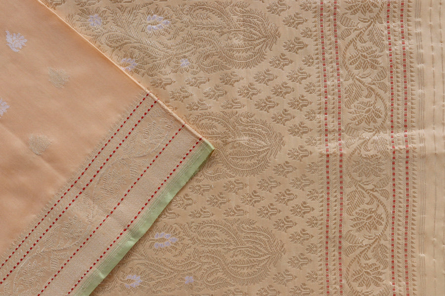 Full drape of Light Peach Kadhua pure silk Banarasi saree