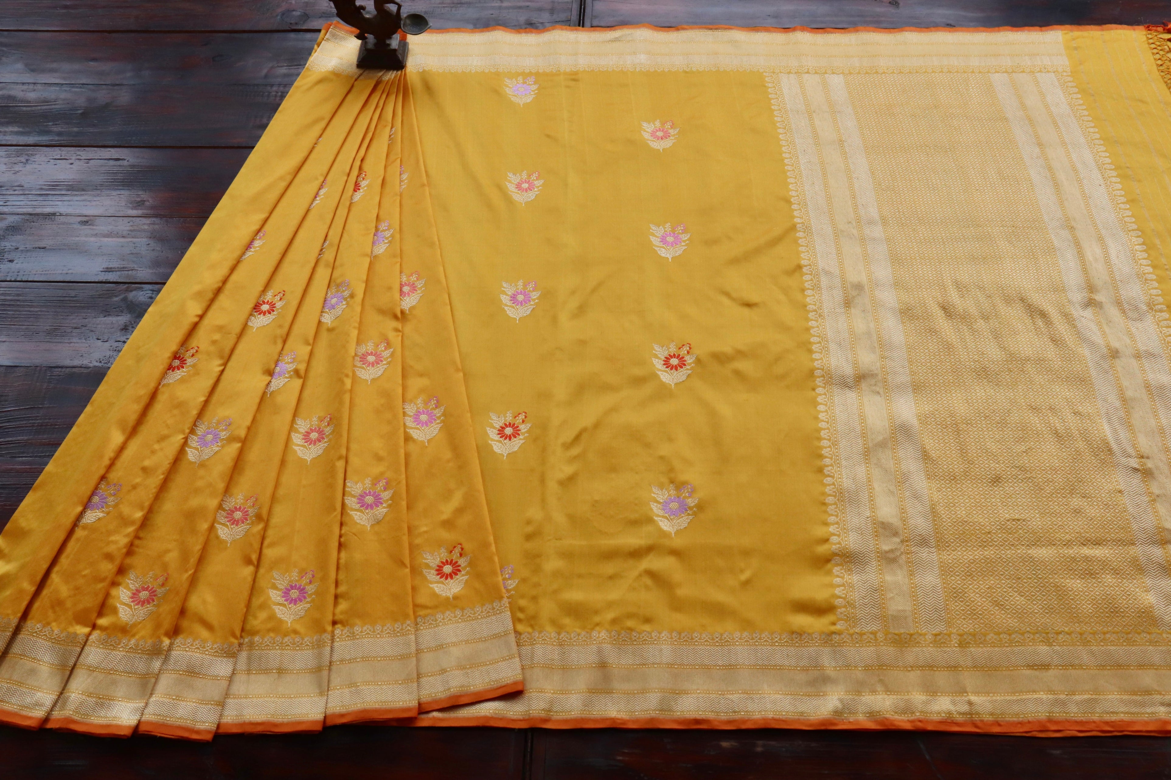 Yellow Meenadar Pure Silk Handloom Banarasi Saree