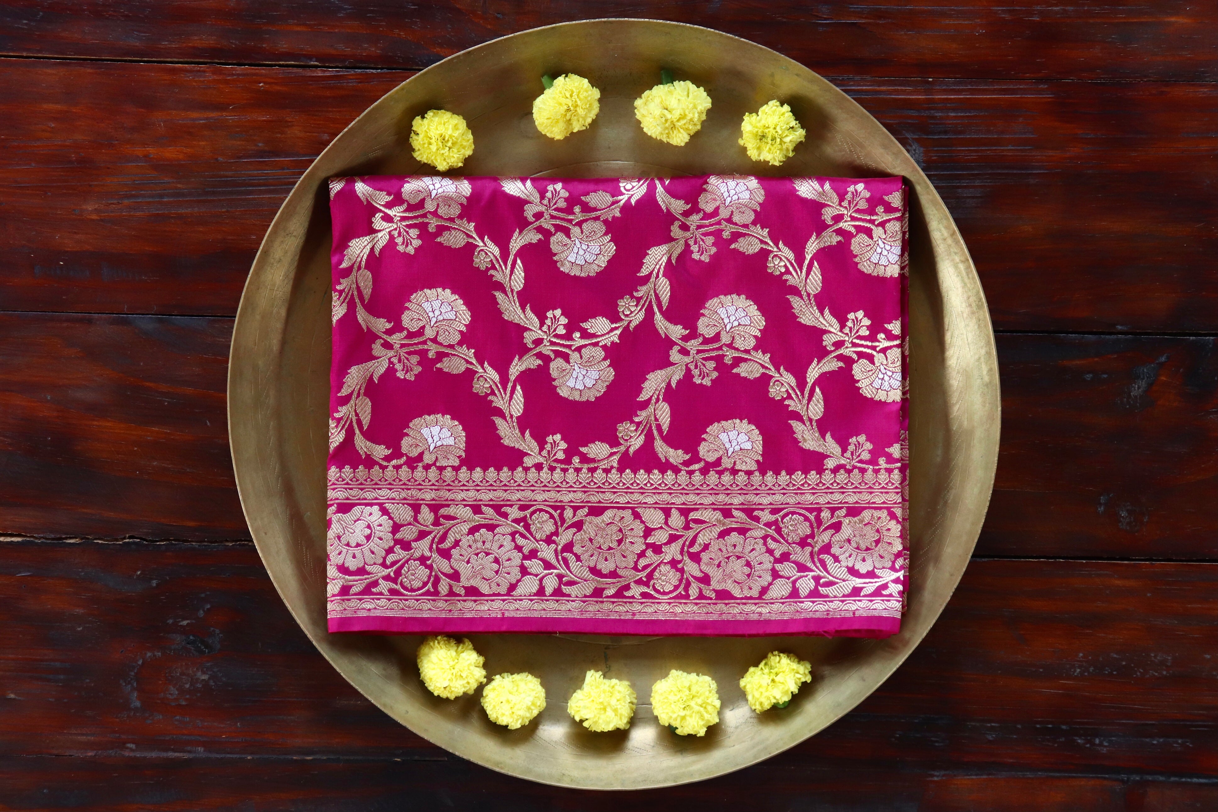 Pink Jangla Pure Silk Handloom Banarasi Dupatta