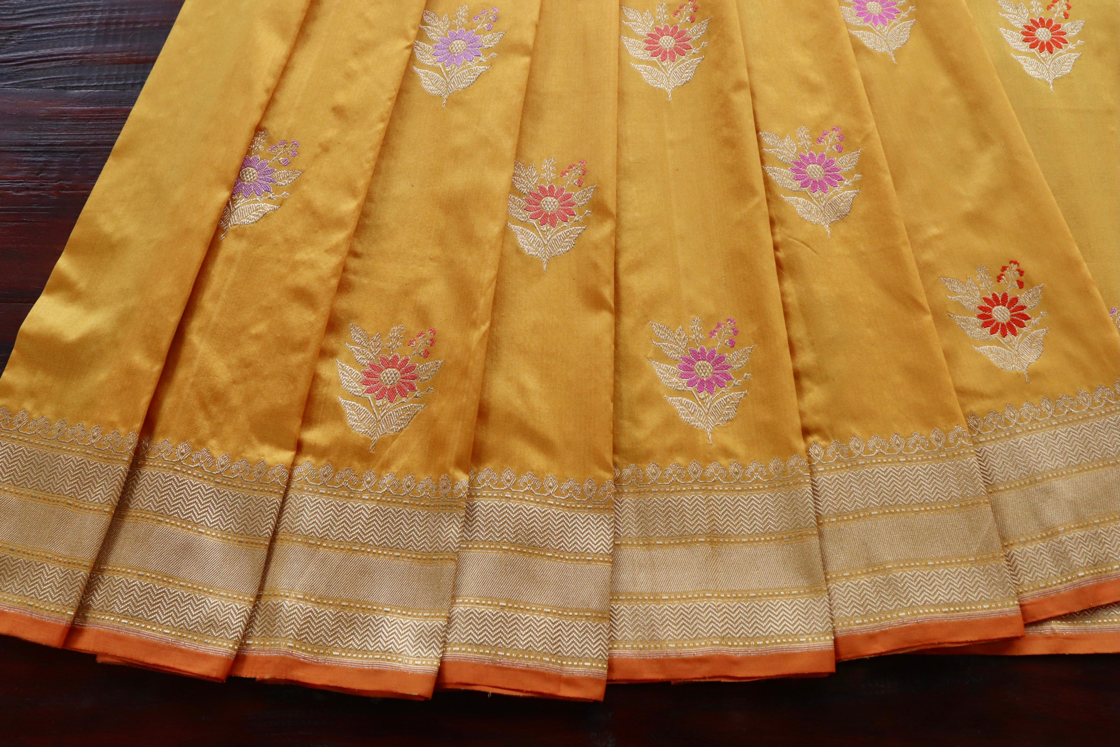 Yellow Meenadar Pure Silk Handloom Banarasi Saree