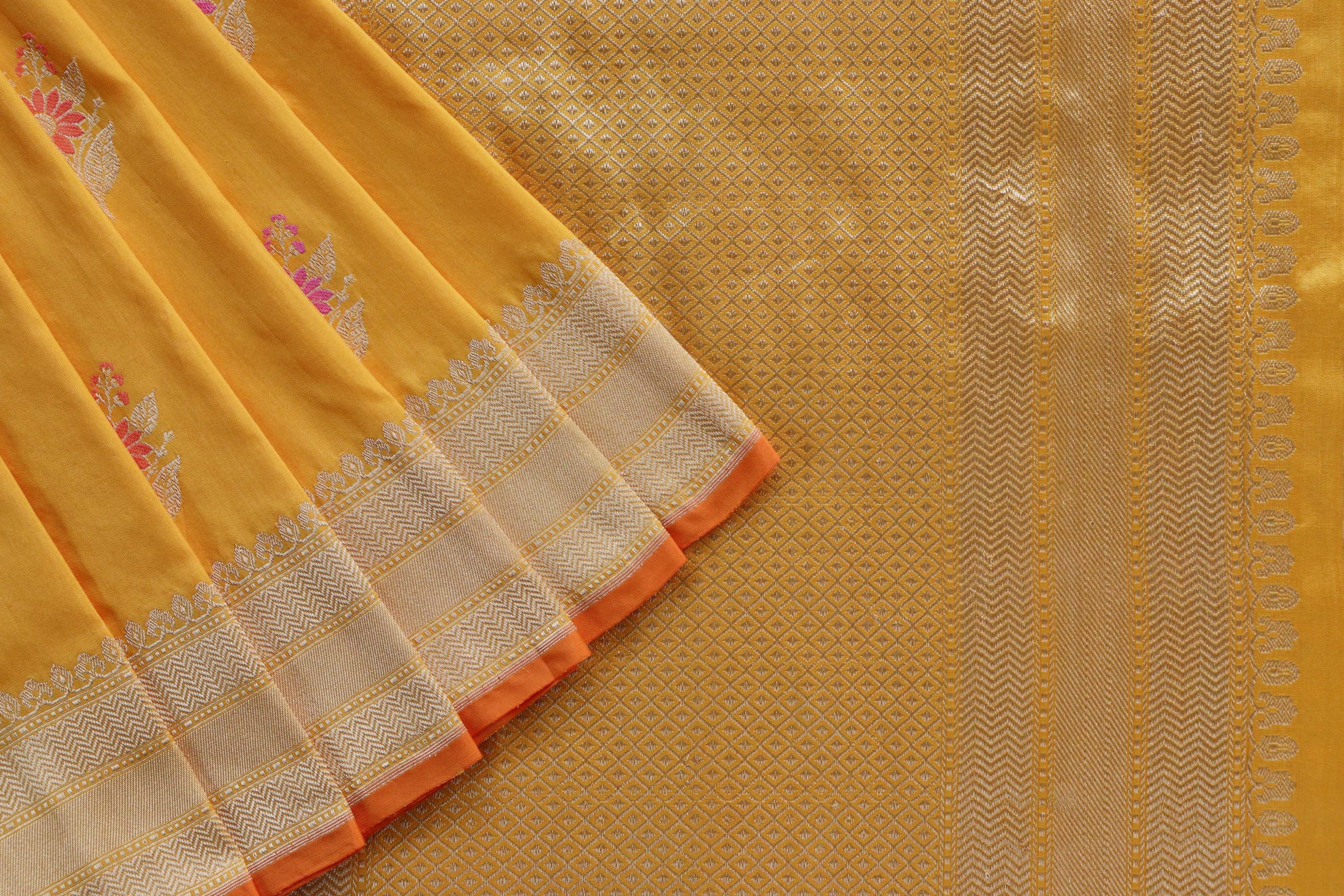 Yellow Meenadar Pure Silk Handloom Banarasi Saree