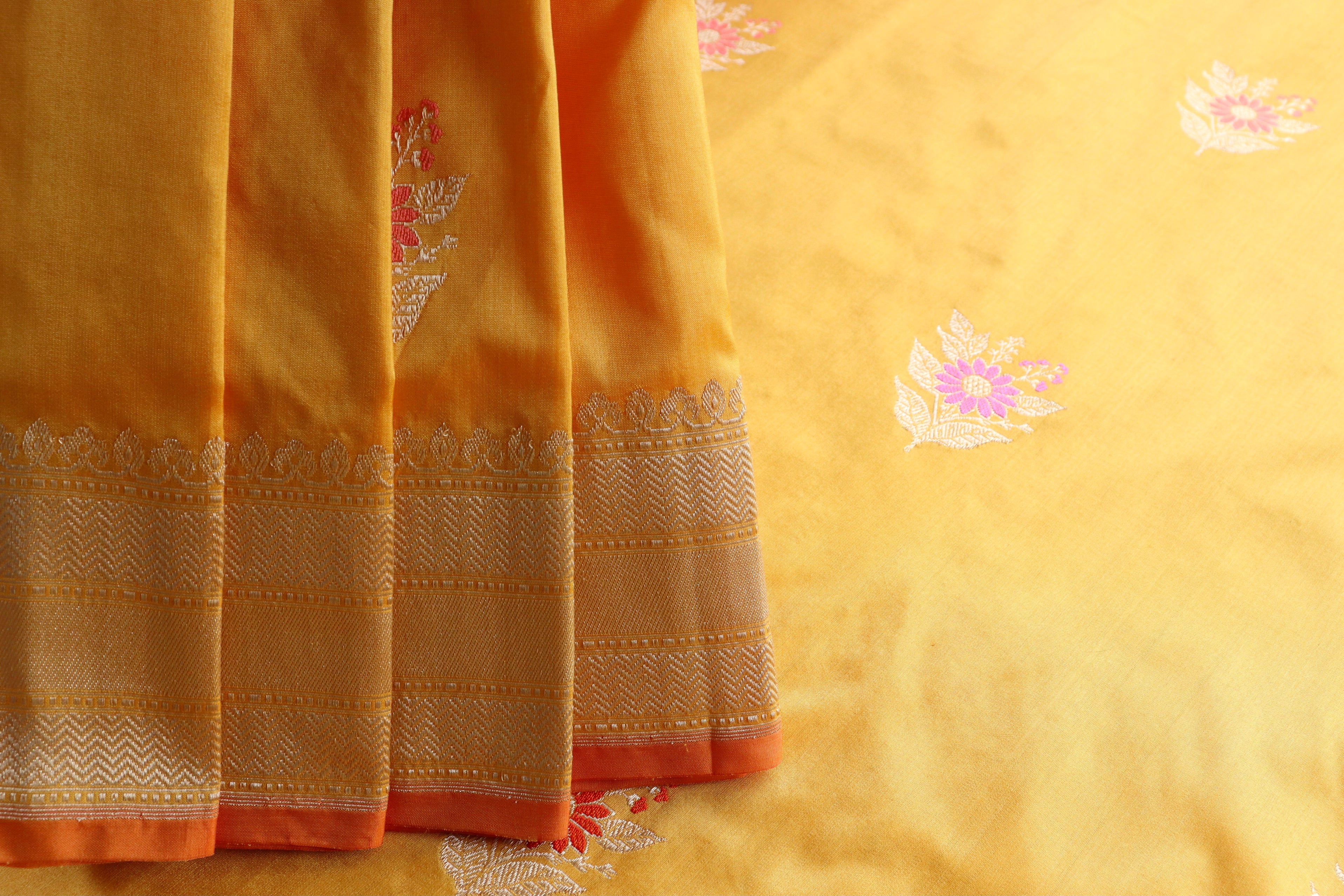 Yellow Meenadar Pure Silk Handloom Banarasi Saree