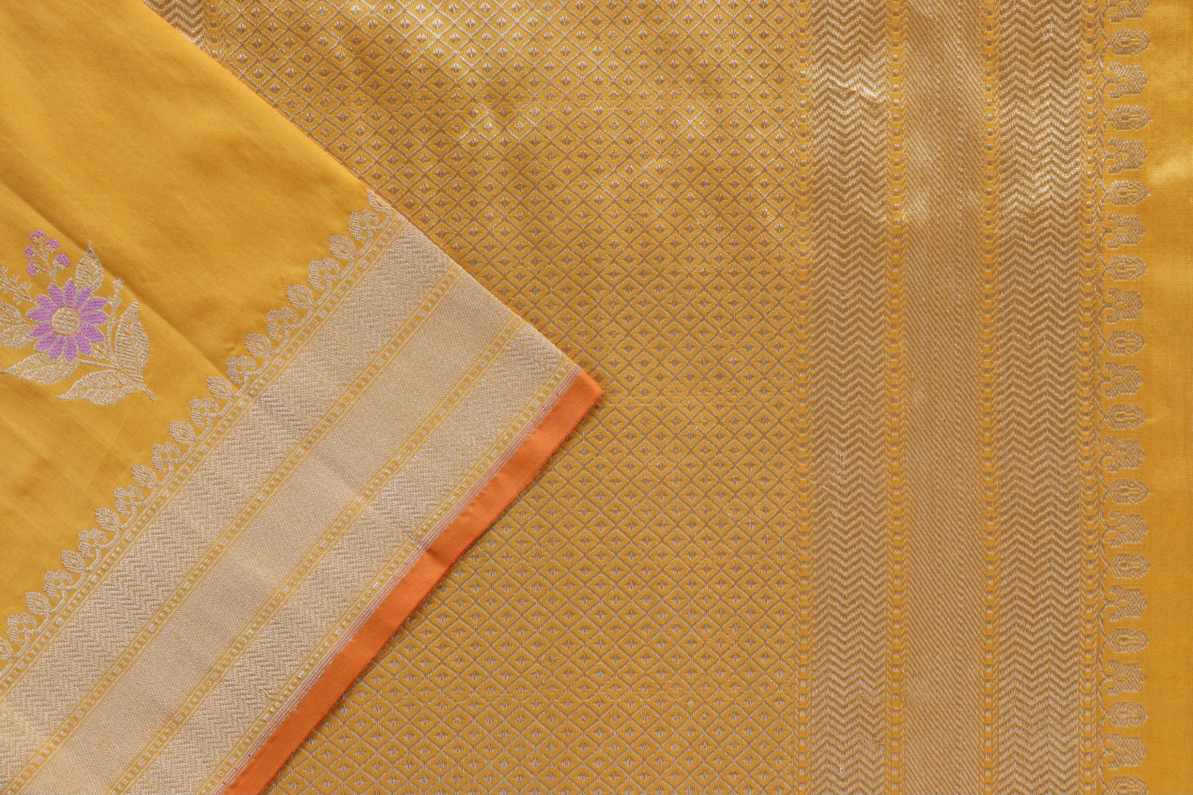 Yellow Meenadar Pure Silk Handloom Banarasi Saree