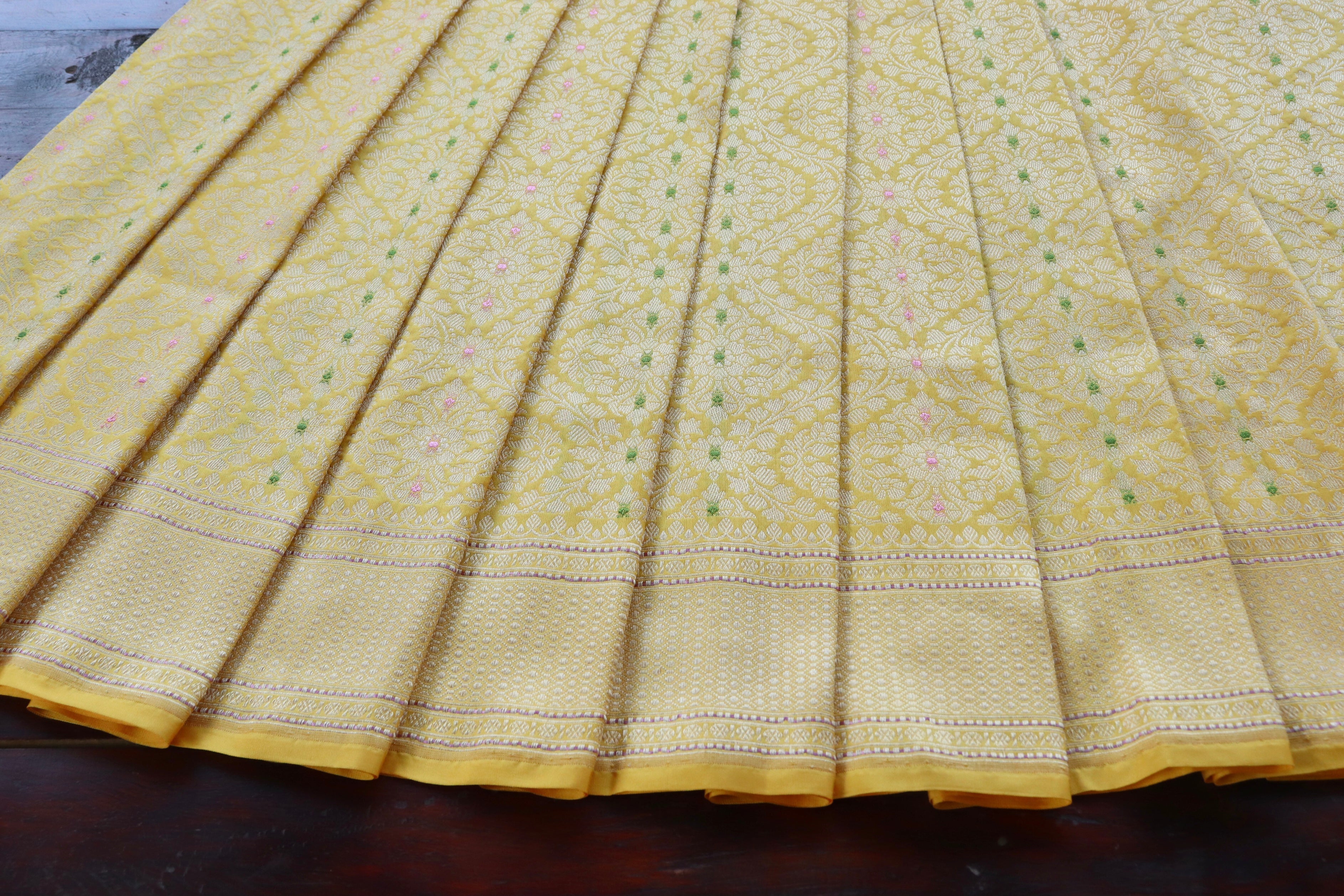 Yellow Meenadar Tanchoi Pure Silk Handloom Banarasi Saree