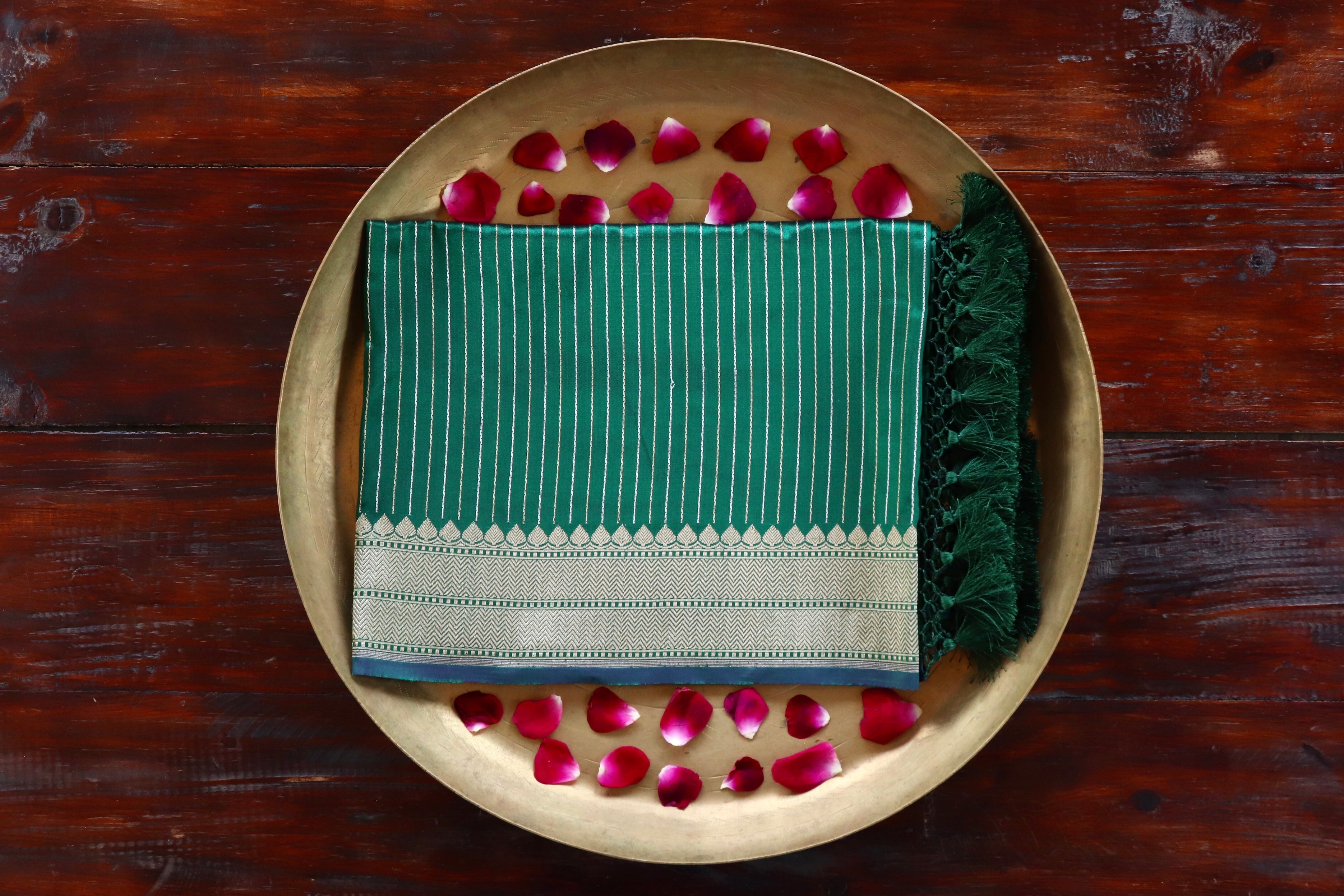 Bottle Green Pure Silk Banarasi Dupatta | Stuti Weaves