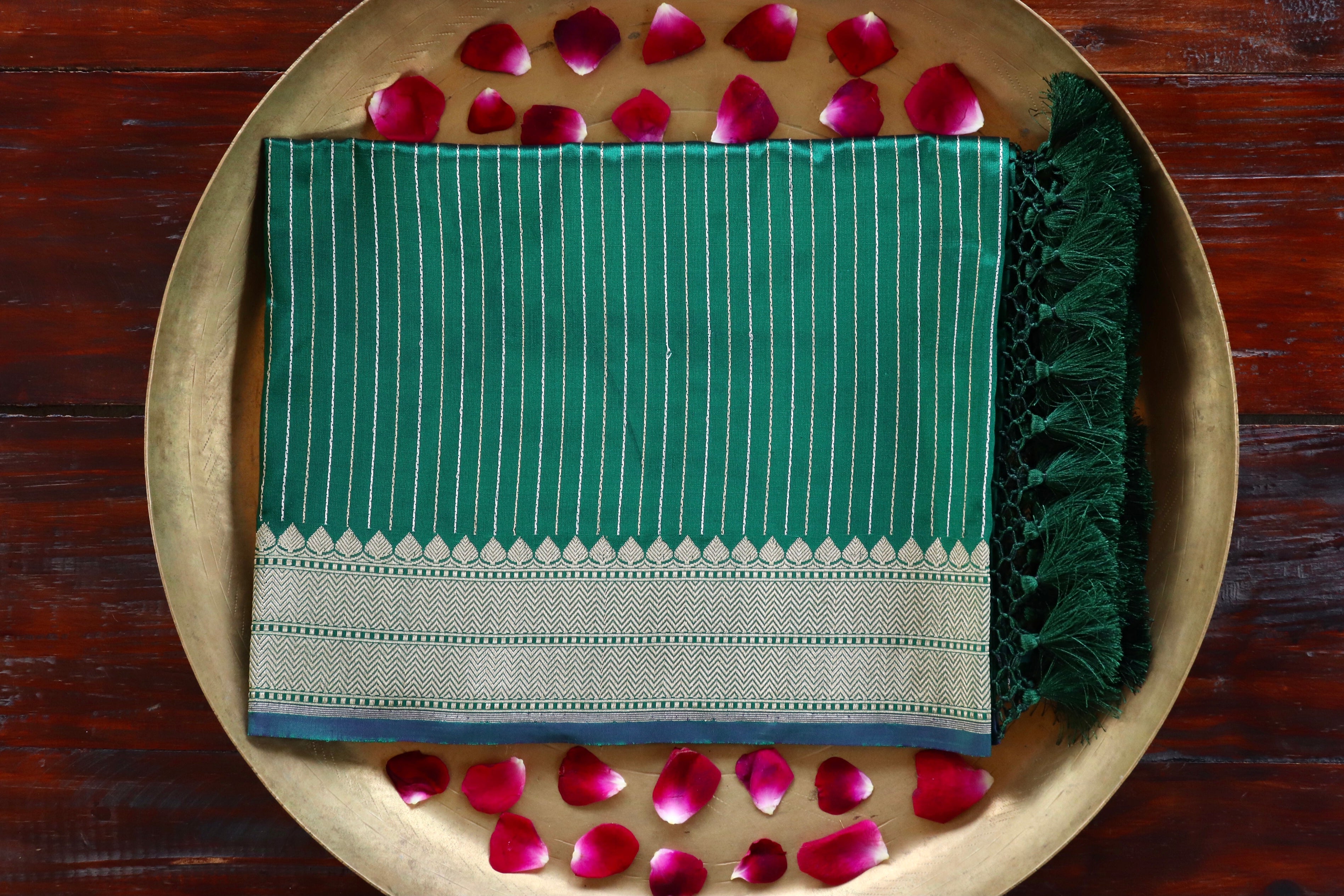 Bottle Green Pure Silk Banarasi Dupatta | Stuti Weaves