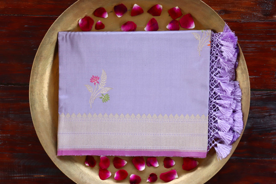 Lilac Leaf Motif Pure Silk Handloom Banarasi Dupatta
