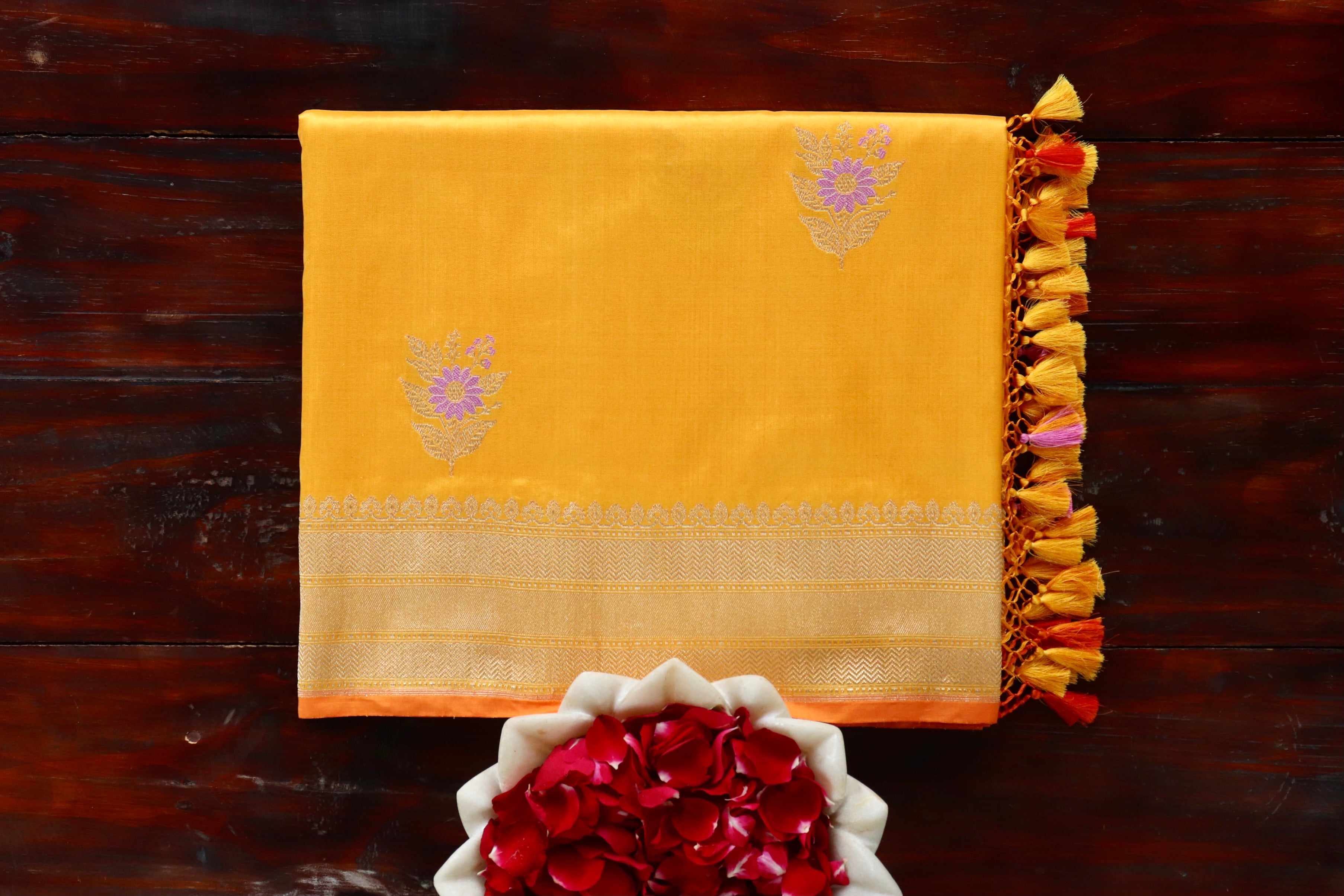 Yellow Meenadar Pure Silk Handloom Banarasi Saree