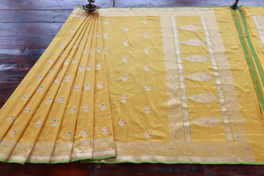 Yellow Kairy Pure Silk Handloom Banarasi Saree