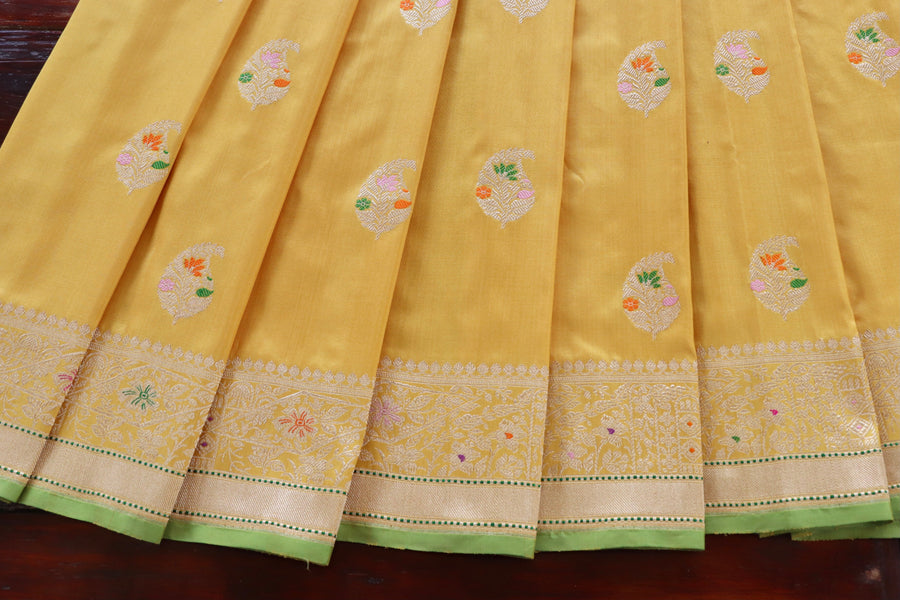 Yellow Kairy Pure Silk Handloom Banarasi Saree