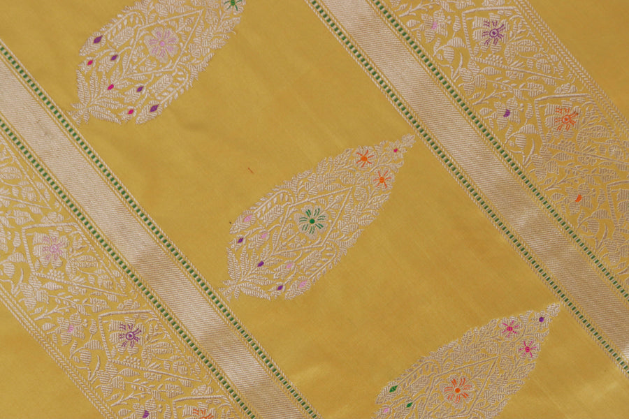 Yellow Kairy Pure Silk Handloom Banarasi Saree