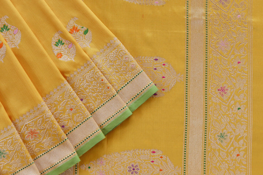 Yellow Kairy Pure Silk Handloom Banarasi Saree