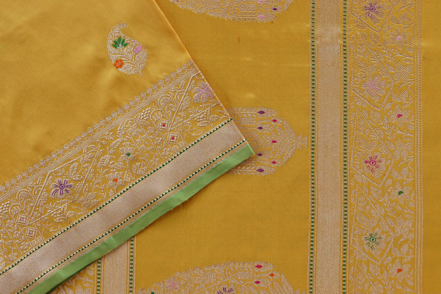 Yellow Kairy Pure Silk Handloom Banarasi Saree