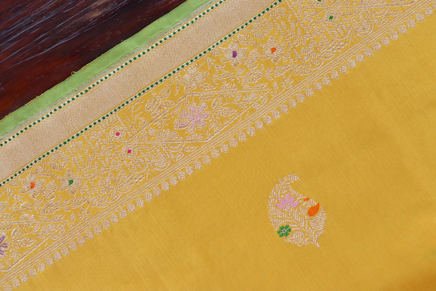 Yellow Kairy Pure Silk Handloom Banarasi Saree