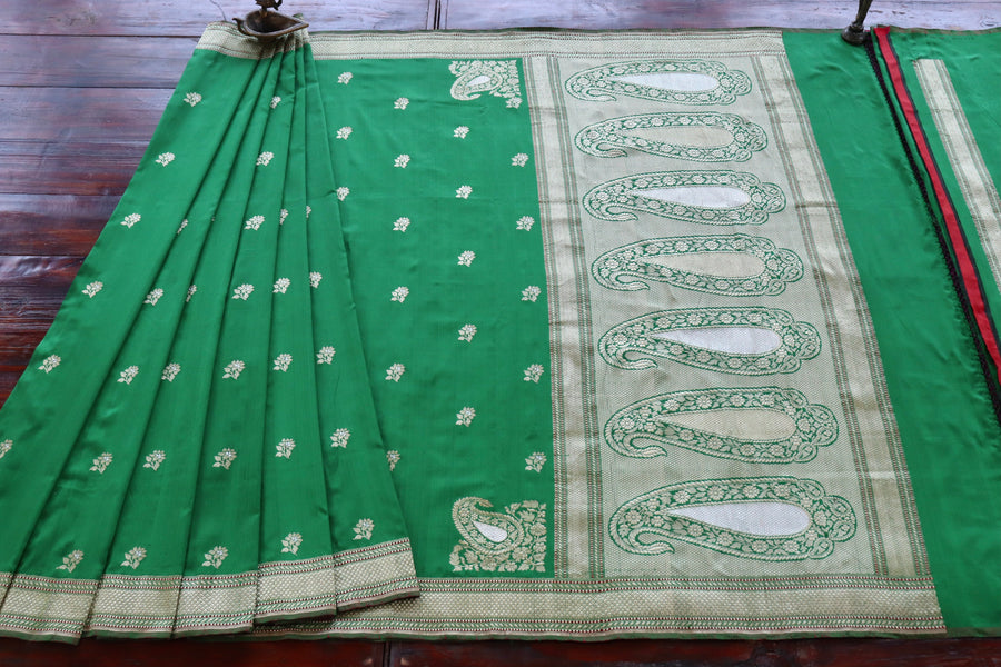Green Kadhua Motif Pure Silk Banarasi Saree | Stuti Weaves